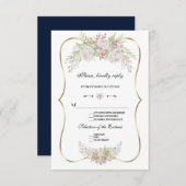 Chic Fleurs blanches Gold Frame Wedding RSVP (Devant / Derrière)