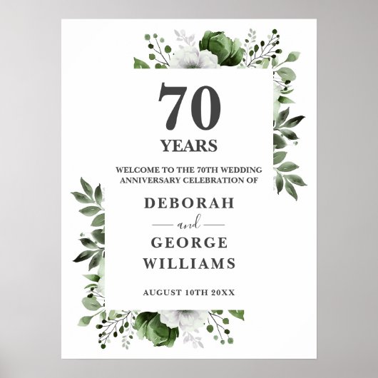 Chic Floral 70e Mariage Affiche de bienvenue Anniv (Devant)