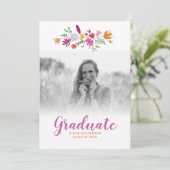  Chic Floral Afstuderen Foto Graduation Party Kaart (Staand voorkant)