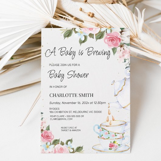 Chic Floral Baby brasse Baby shower Invitation