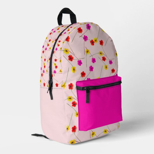 Chic floral backpack with bold pink accent bedrukte rugzak (Achterkant Hoek Links)