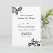 Chic Floral Black Peacock Wedding Invite Kaart (Staand voorkant)