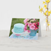 Chic floral bleu et rose de carte d'anniversaire (Fleur jaune)