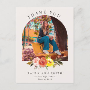 Chic Floral Bloom Arch Foto Afstuderen Dank u Briefkaart