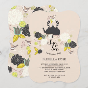 Chic Floral blooms kiep en zie Baby shower Kaart