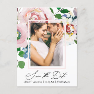 Chic Floral Boeket en Lijst Save the Date Uitnodiging Briefkaart