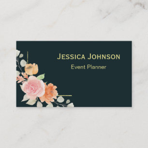 Chic Floral Border Monogram Visitekaartje