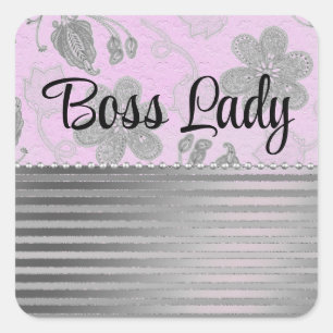 Chic Floral "Boss Lady" Square Sticker