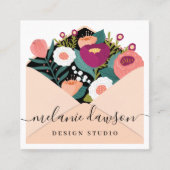 Chic Floral Botanical Garden Open Envelope Design Vierkante Visitekaartje (Voorkant)