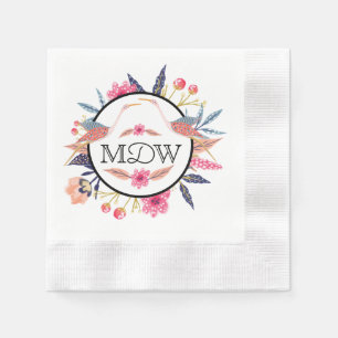 Chic Floral Botanical Stork Birds Baby shower Servet