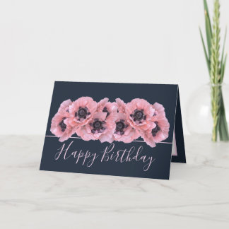 Chic Floral Bouquet Pink Poppy Botanical Birthday Kaart