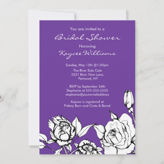 Chic Floral Bridal Shower Invitation Violet (Devant)
