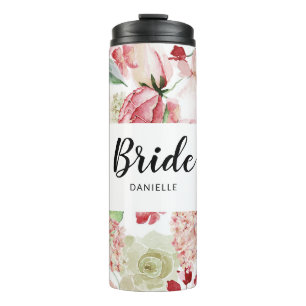 Chic Floral Bride Monogrammed Bridal Wedding Party Thermosbeker
