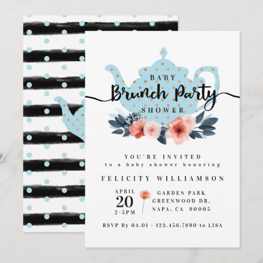 Chic Floral Bunch Party Boy Baby shower Invitation (Devant / Derrière)