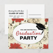 Chic Floral Casquette, Graduation Party Invitation (Devant / Derrière)