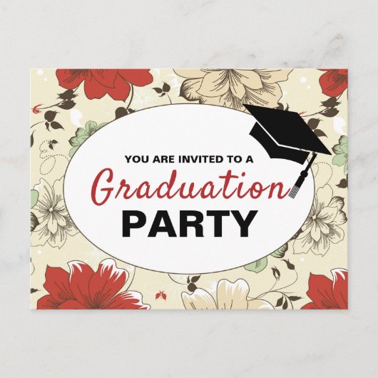 Chic Floral Casquette, Graduation Party Invitation (Devant)
