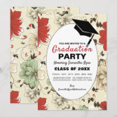 Chic Floral Casquette, Graduation Party Invitation (Devant / Derrière)