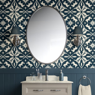 Chic Floral Charm - Diep Blauwgroen & Crème - Ecle Behang