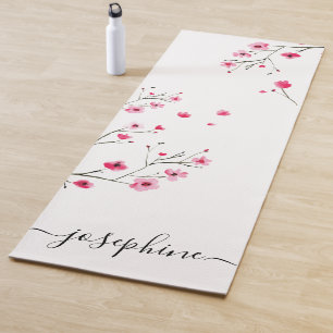 Chic floral Cherry Blossom Name Script Yogamat
