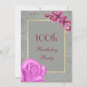 Chic Floral & Elegant Damask 100th Birthday Kaart (Voorkant)