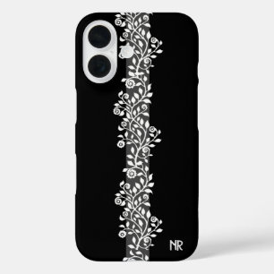  Chic Floral Elegant gothic Black Monogram iPhone 16 Hoesje