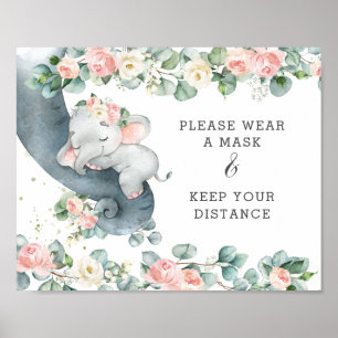 Chic Floral Elephant Draag een Masker houdt afstan Poster