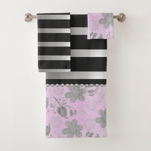 Chic Floral en Stripes Bad Handdoek (Insitu)