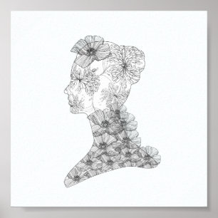 Chic Floral Face Illustration Mode Poster