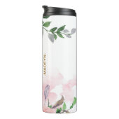 Chic Floral Faux Gold Bruidsmeisje Script en Naam Thermosbeker (Geroteerd rechts)