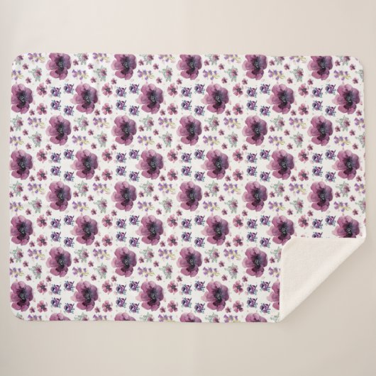 chic floral foliage purple blooming flowers sherpa deken (Voorkant (horizontaal))