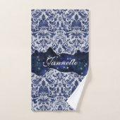Chic floral glitateur Marine Blue Silver Monogramm (Serviette à main)