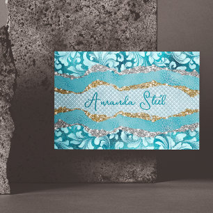 Chic floral glittery Gold Turquoise blauwgroen mon Magnetisch Visitekaartje