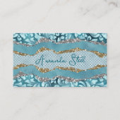 Chic floral glittery Gold Turquoise blauwgroen mon Visitekaartje (Voorkant)