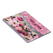 Chic floral glittery Paars roze Silver Monogram Notitieboek (Rechterzijde)