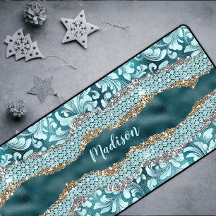 Chic floral glittery Turquoise Turquoise or monogr