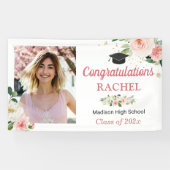 Chic Floral Gold Afstuderen Celebration Foto Spandoek (Horizontaal)