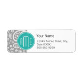 Chic Floral Gray Paisley Pattern & Blue Monogram Etiket (Voorkant)