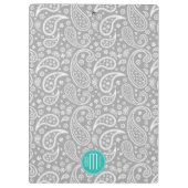 Chic Floral Gray Paisley Pattern & Blue Monogram Klembord (Achterkant)