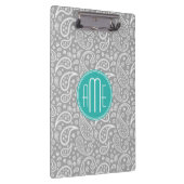 Chic Floral Gray Paisley Pattern & Blue Monogram Klembord (Rechts)