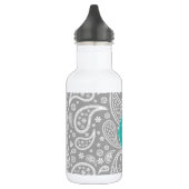 Chic Floral Gray Paisley Pattern & Blue Monogram Waterfles (Links)