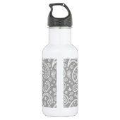 Chic Floral Gray Paisley Pattern & Blue Monogram Waterfles (Achterkant)