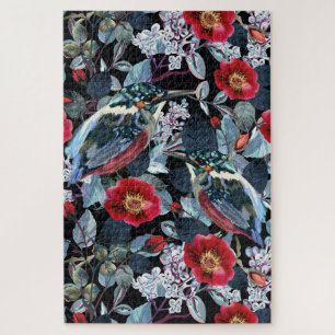 Chic Floral Kingfisher Birds Legpuzzel