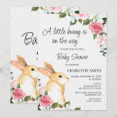 Chic Floral Little Bunny Baby shower Invitation Kaart (Voorkant / Achterkant)