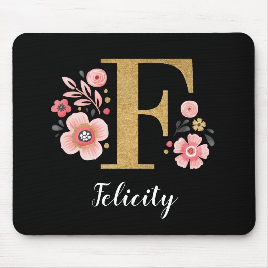 Chic Floral Monogram Initiaal Roze Goud Letter F Muismat (Voorkant)