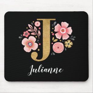 Chic Floral Monogram Initiaal Roze Goud Letter J Muismat