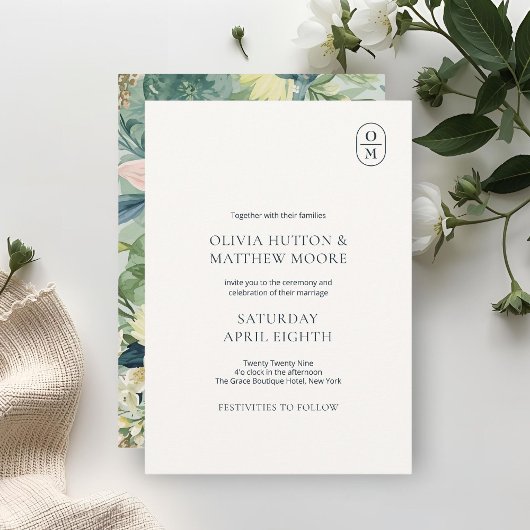 Chic Floral Monogram Wedding Invitation