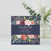 Chic Floral Navy Blue Enregistrer la carte Date (Debout devant)
