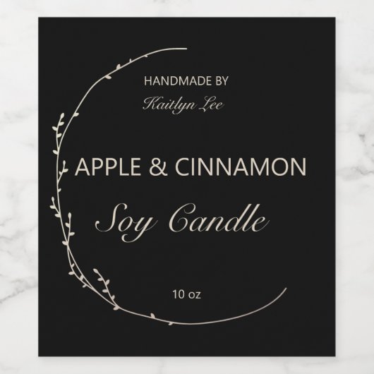 Chic Floral noir & blanc Étiquette à bougie artisa (Étiquettes simples)