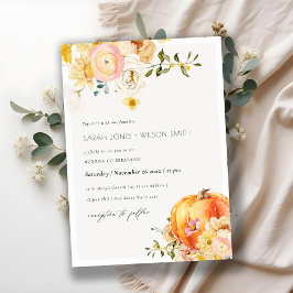 Chic Floral Oranje herfst Pumpkin Wedding Invite Bedankkaart