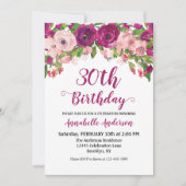 Chic Floral Paars roze Waterverf Birthday Script Kaart (Voorkant)